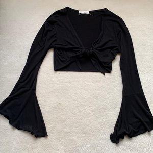 Pac Sun black front tie cropped top with bell sleeves
